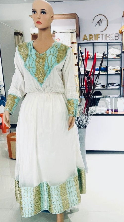 Arif Tibeb Green Golden Diamond Design Habesha Dress – ArifTibeb