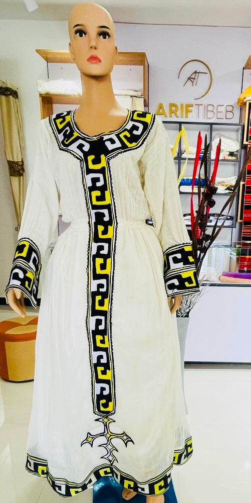 Arif Tibeb Black White Yellow Cross Design Habesha Dress ArifTibeb Arif Tibeb Black White Yellow Cross Design Habesha Dress ArifTibeb