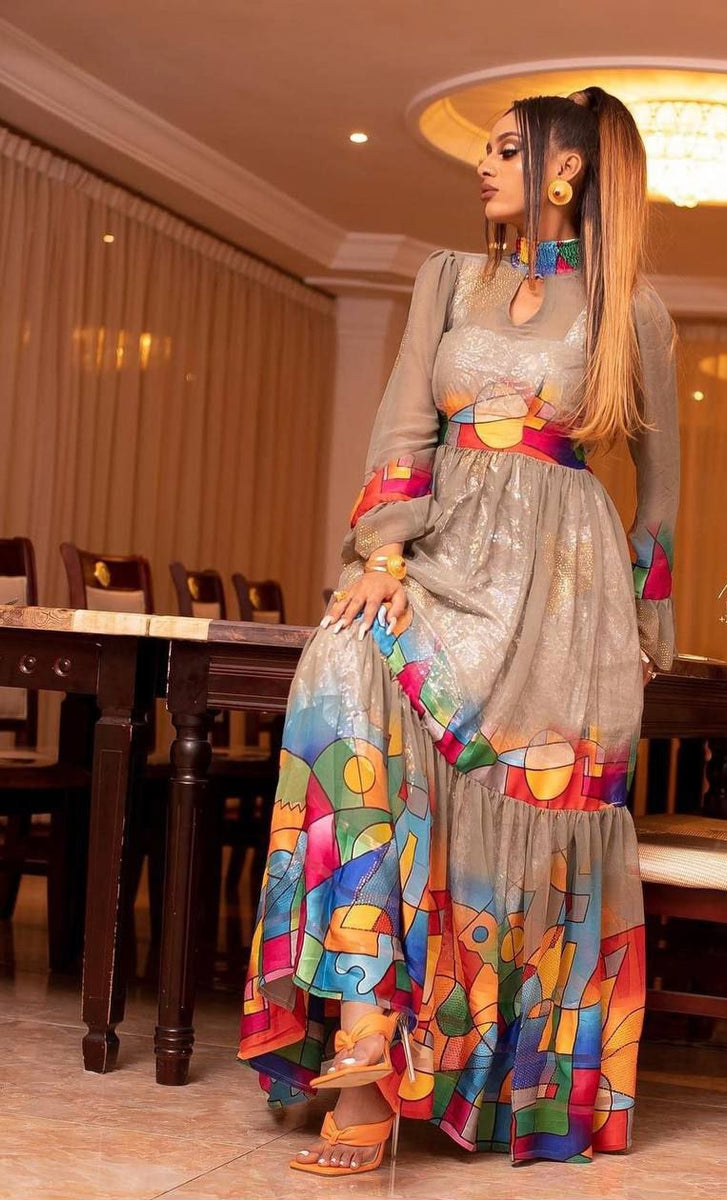 Ethiopian Eritrean Habesha Grey Chiffon Dress – ArifTibeb