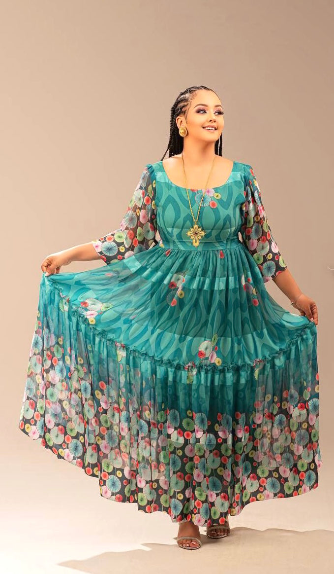 Flowing Red Habesha Chiffon Dress | Traditional Ethiopian ሽፎን for Weddings & Events main image 1