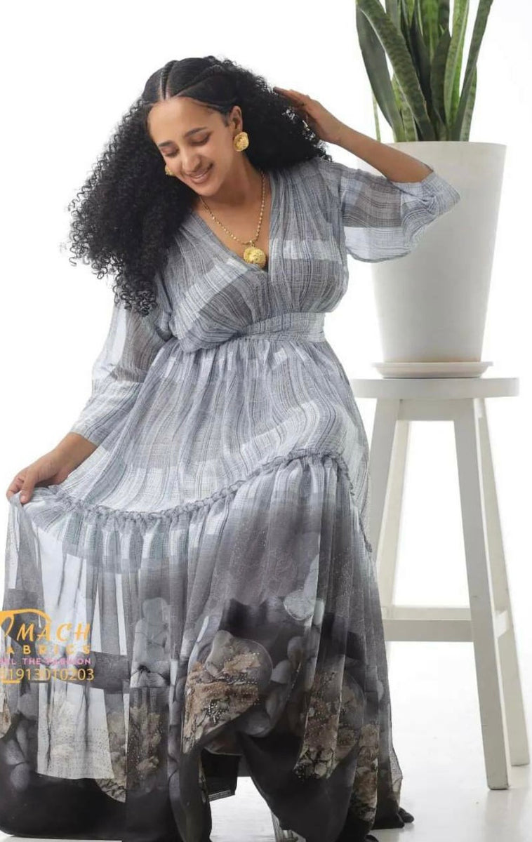 Ethiopian Eritrean Habesha Chiffon Dress