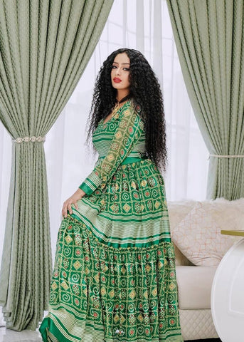 Green Habesha Chiffon Dress