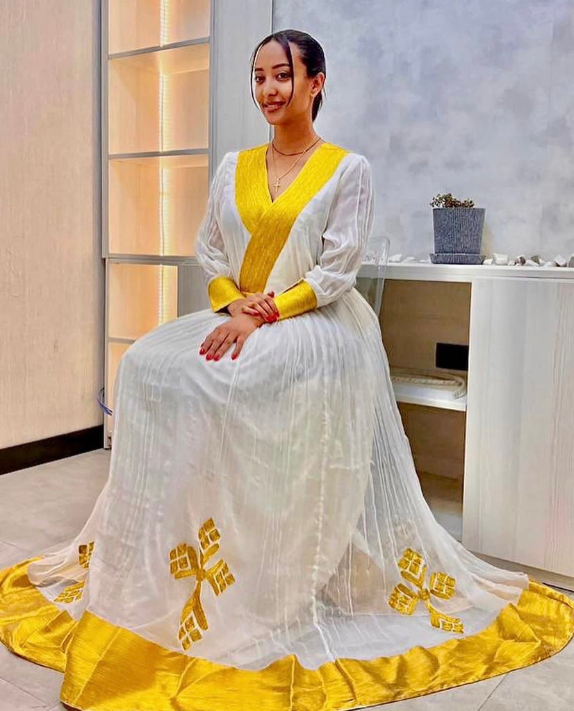 Adey Abeba Habesha Dress ( Yellow Tilef ) ArifTibeb Adey Abeba Habesha Dress ( Yellow Tilef ) ArifTibeb