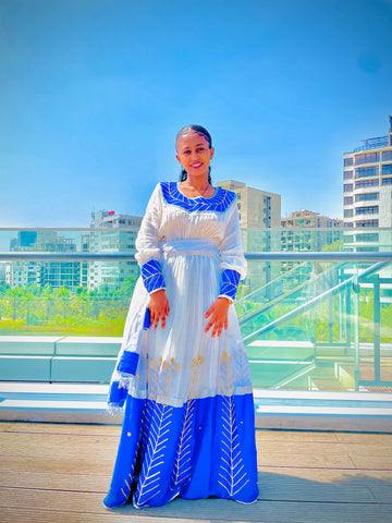 Blue Flower Habesha Dress ArifTibeb Blue Flower Habesha Dress ArifTibeb