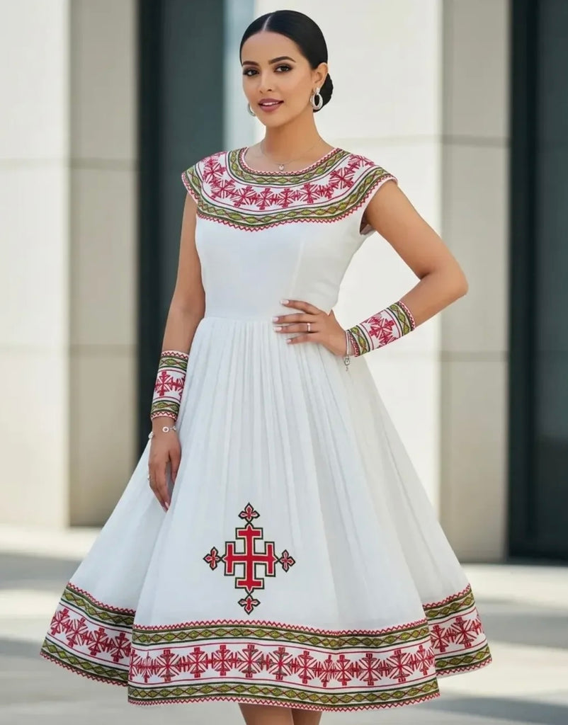 short habesha dress Eritrean, Ethiopian Dress, Traditional Habesha Clothes, embroidered, 100% cotton