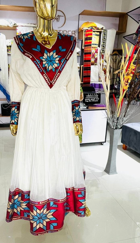 Arif Tibeb Red Blue White Diamond Design Habesha Dress – ArifTibeb Arif Tibeb Red Blue White Diamond Design Habesha Dress – ArifTibeb