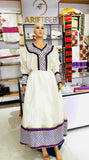 Arif Tibeb White Golden Purple Stripe Habesha Dress