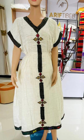 ethiopian short dresses Lightweight Short Habesha Dress for Women: Modern Fetil Fabric Summer Ethiopian Kemis, Simple Traditional Dress, Free-size Cultural Outfit