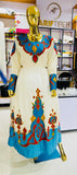Blue Red Golden Diamond Design Ethiopian Eritrean Traditional Dress
