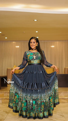 Ethiopian Eritrean Habesha Green Chiffon Dress